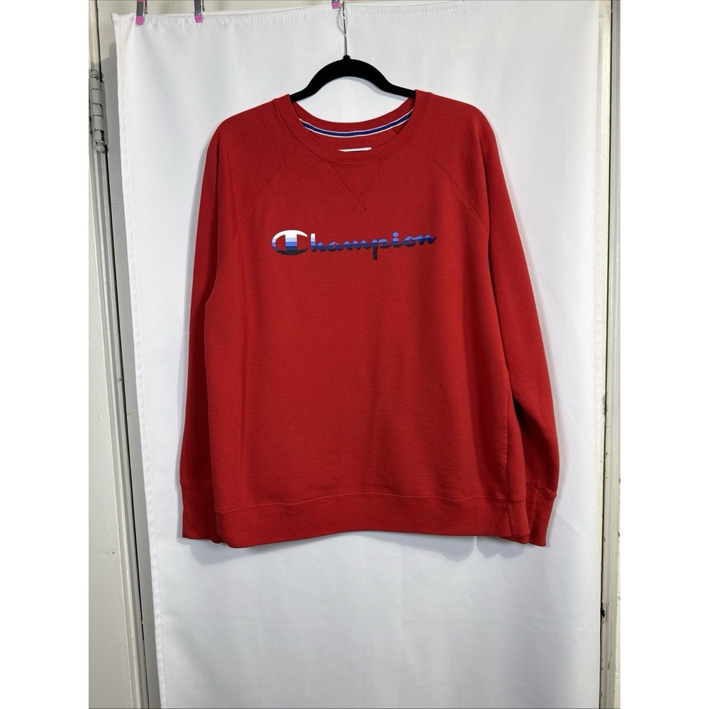 Champion Sweatshirt Mens XL Red Crewneck Big Logo Pullover Fleece Athletic